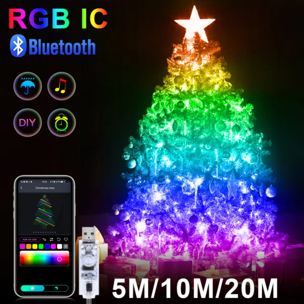 10M/20M USB Christmas Tree LED String Lights with Smart Bluetooth App - Image 9