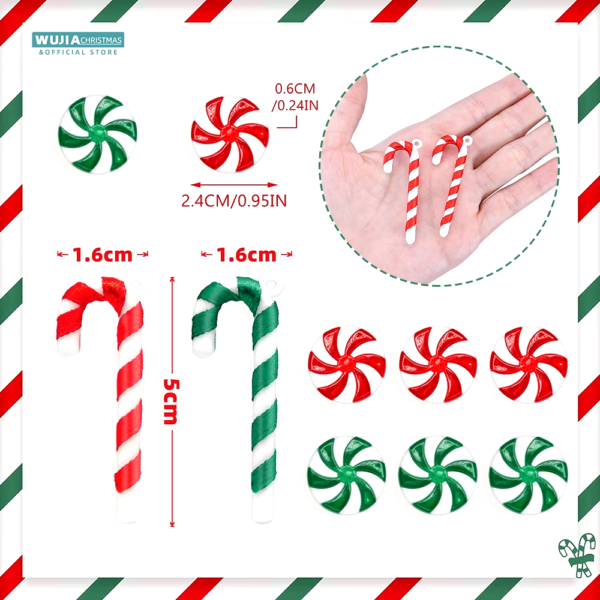 24PCS Mini Candy Canes Miniature Christmas Tree Decoration Peppermint Swirls Pendant DIY Scrapbook Craft Gift Home Party Navidad - Image 7